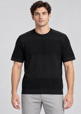 Mr Turk Men’s Black Textured Knit Short Sleeve Crewneck Sweater Pullover Large